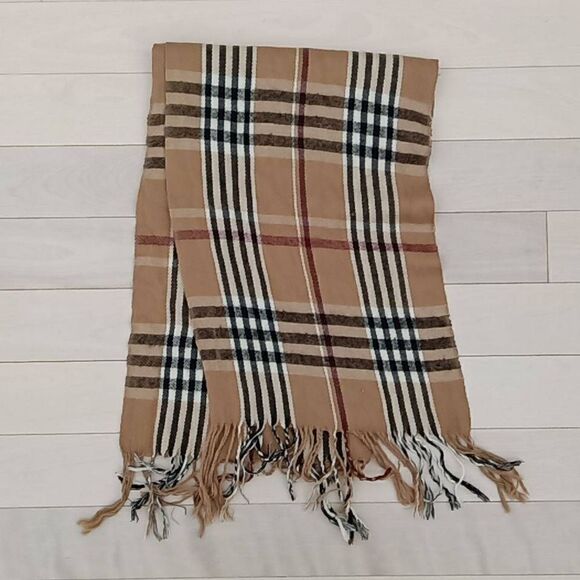 Pierre Cardin Women's Plaid Fringe The Muffler Scarf Brown - Picture 1 of 2